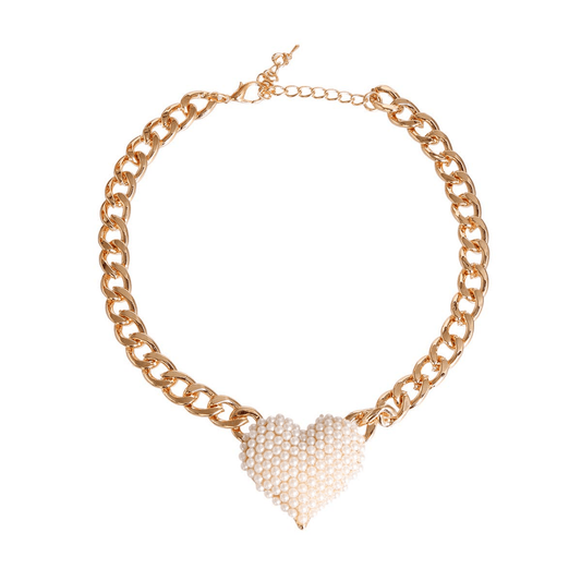 Elegant Gold Chain with Cream Pearl Heart Pendant