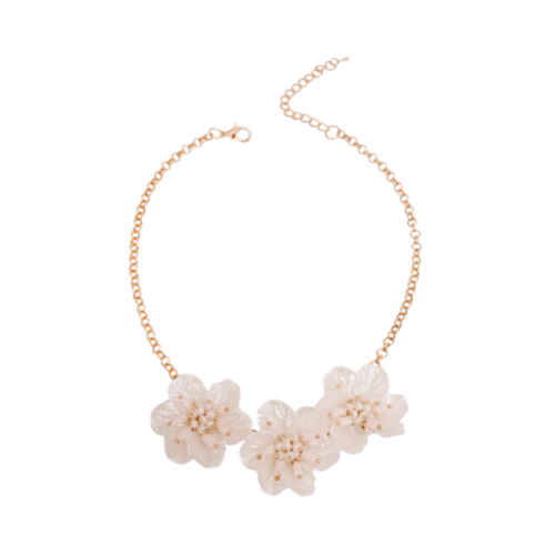 Elegant Mother of Pearl Floral Dog Necklace with Gold Metal Chain