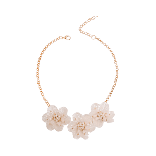 Elegant Mother of Pearl Floral Dog Necklace with Gold Metal Chain