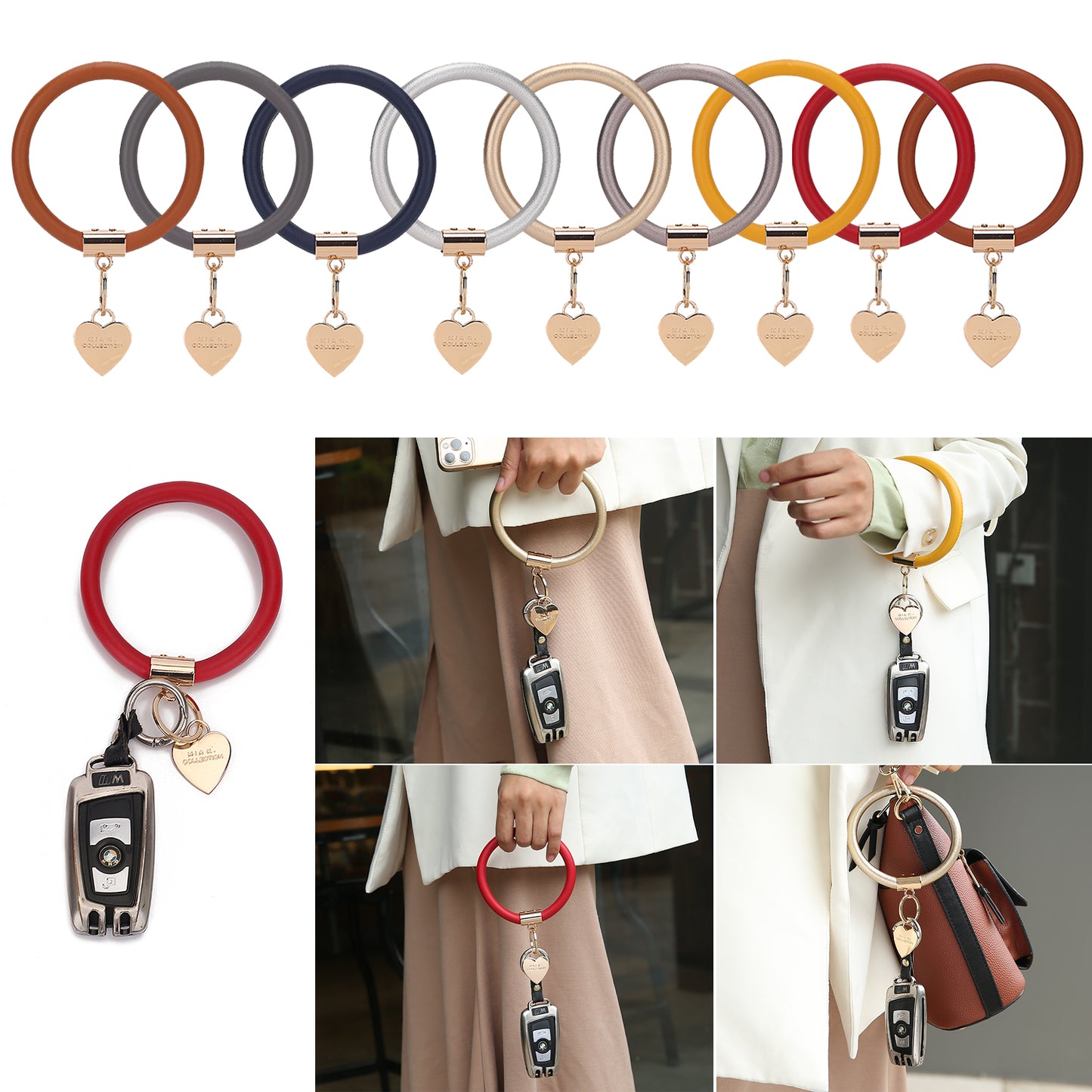 Jasmine Vegan Leather Women Bangle Wristlet Keychain set